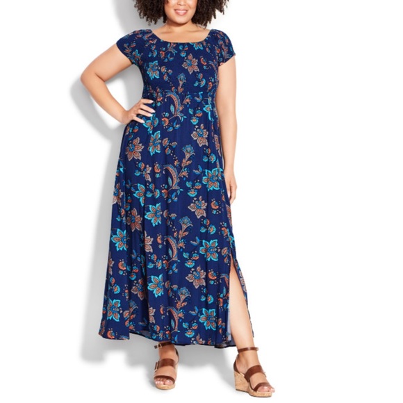 loralette Dresses & Skirts - LORALETTE 20W On Off Shoulder Blue Floral Raelynn Maxi Dress (E31.10)